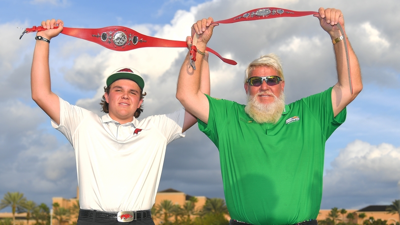 John Daly and his son, John Daly II, celebrate their victory.