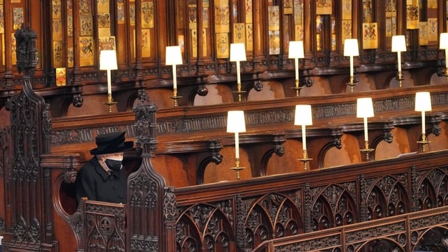 17 April: Queen Elizabeth II sits alone in St George's Chapel at Windsor Castle for the funeral of her late husband Prince Philip, Duke of Edinburgh (Photo: Jonathan Brady)