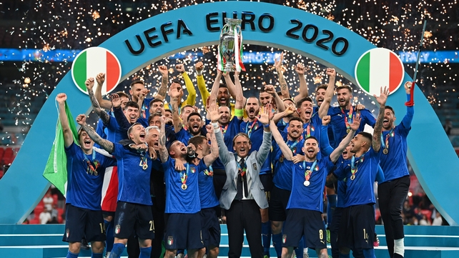 11 July: Giorgio Chiellini, Captain of Italy, lifts The Henri Delaunay Trophy following his team's victory in the UEFA Euro 2020 Championship Final between Italy and England at Wembley Stadium (Photo: Michael Regan)