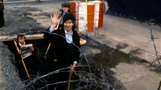 Fran Dempsey, Mike Murphy and Dermot Morgan as Dublin Corporation road workers in 1982.
