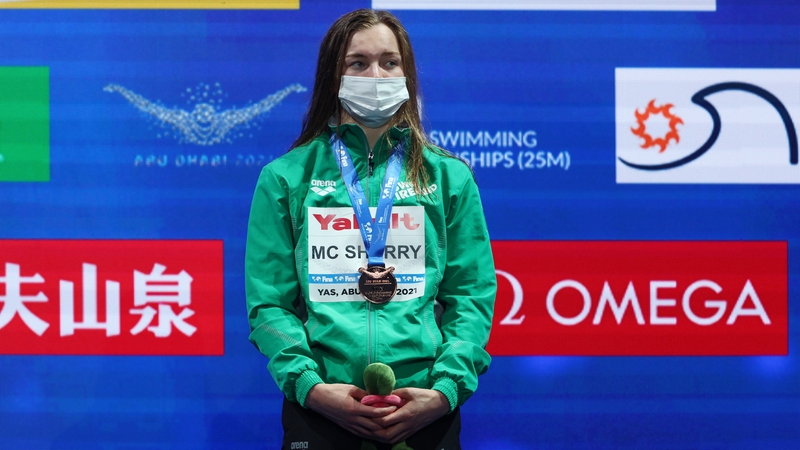 Mona McSharry poses with the bronze medal from the 100m breaststroke final