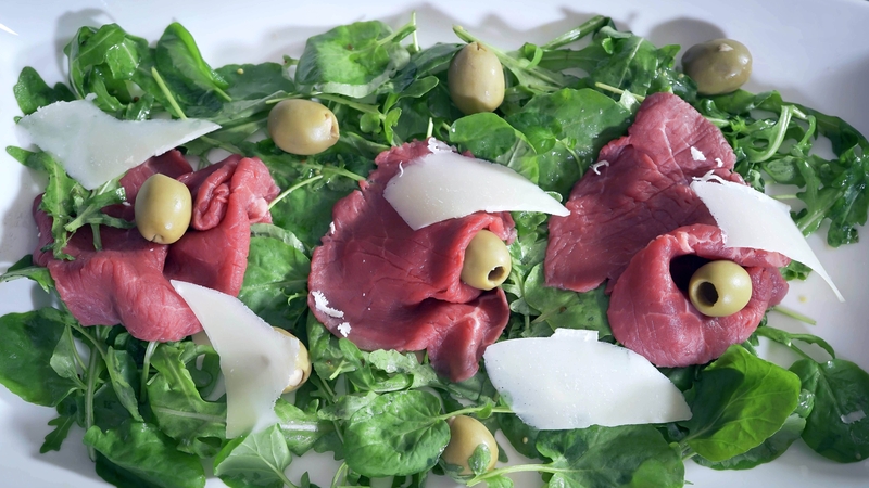 Catherine Fulvio's beef carpaccio with mustard balsamic dressing