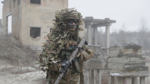 Ukrainian reservists attend a military exercise at a training ground near Kiev, Ukraine, 18 December 2021