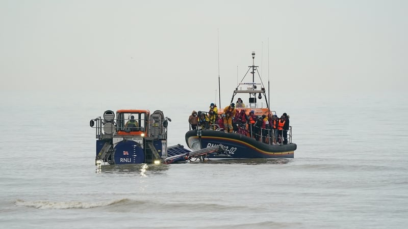 A group of migrants who were rescued by the RNLI off Kent last week