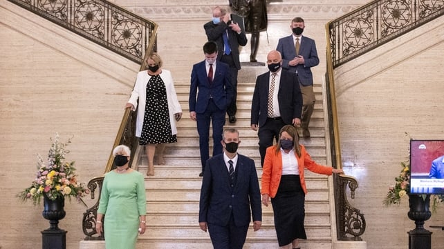 8 June: New DUP leader Edwin Poots prepares to announce his ministerial team at Stormont. He was to last just three weeks in his role (Photo: Liam McBurney)