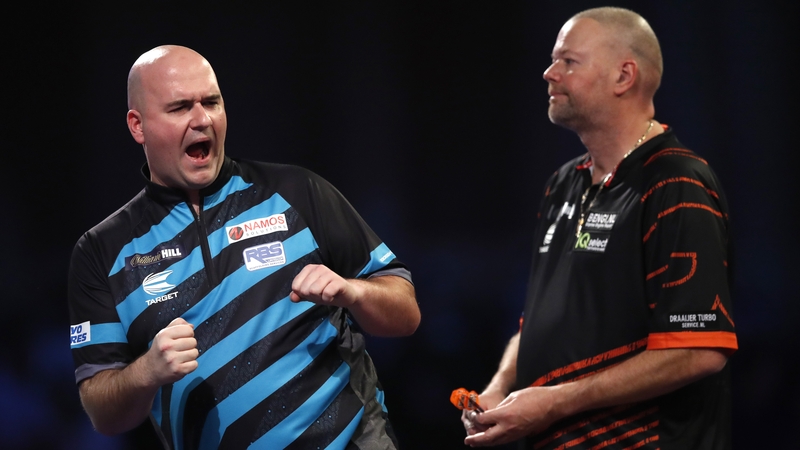 Rob Cross celebrates his win over Raymond van Barneveld
