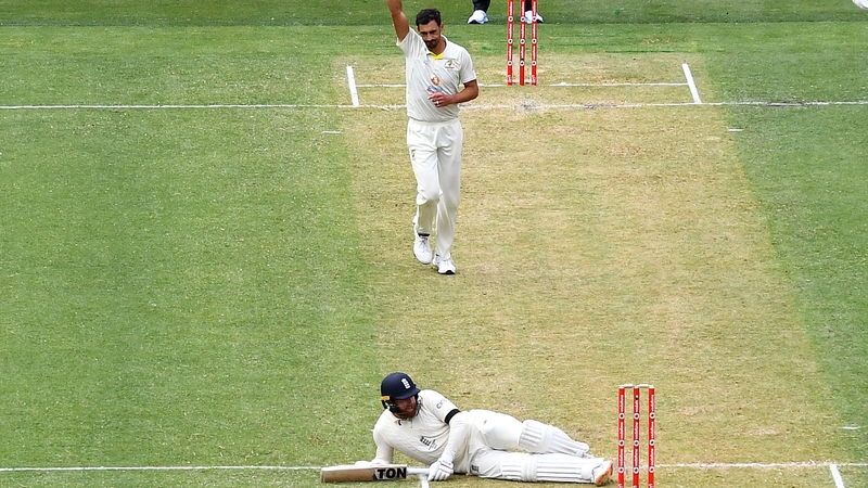 Mitchell Starc celebrates his dismissal of Jonny Bairstow