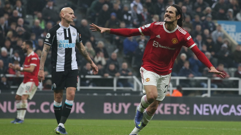 Edinson Cavani (R) celebrates his equaliser.