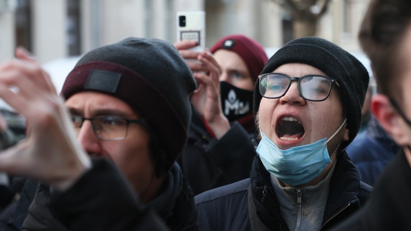 Memorial Society supporters gather outside the Russian Supreme Court