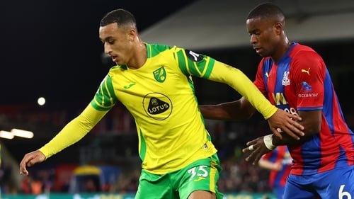 Adam Idah (L) in action against Marc Guehi of Crystal Palace