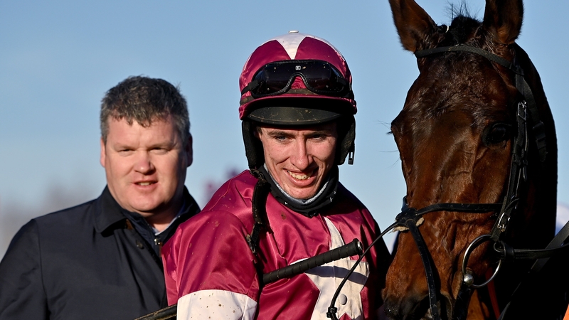 Jack Kennedy with Fury Road and trainer Gordon Elliott after winning the Neville Hotels Novice Steeplechase on day four of the Leopardstown Christmas Festival