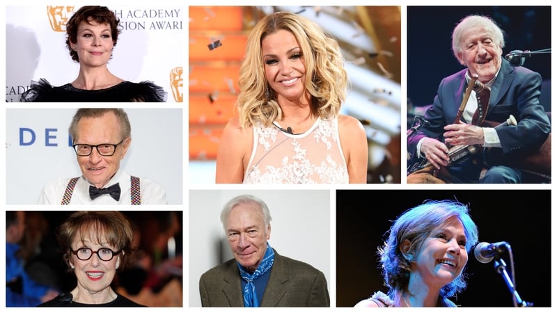Clockwise from top left: Helen McCrory, Sarah Harding, Paddy Moloney, Nanci Griffith, Christopher Plummer, Una Stubbs, Larry King