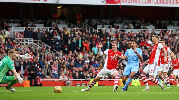 Rodri steers the winner past Aaron Ramsdale in injury-time