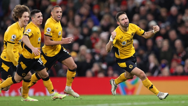 Joao Moutinho celebrates his goal at Old Trafford