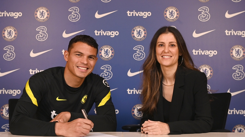 Thiago Silva (L) with Chelsea director Marina Granovskaia