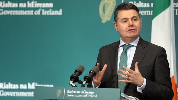Minister for Finance Paschal Donohoe speaking at a press conference this afternoon (RollingNews.ie)
