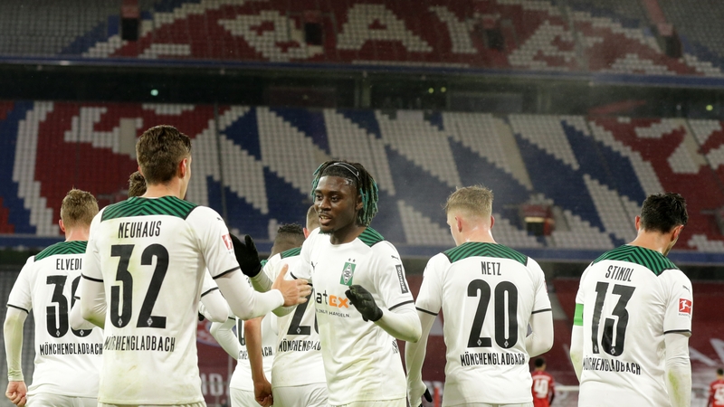 Florian Neuhaus of Borussia Moenchengladbach celebrates his goal at the Allianz Arena.