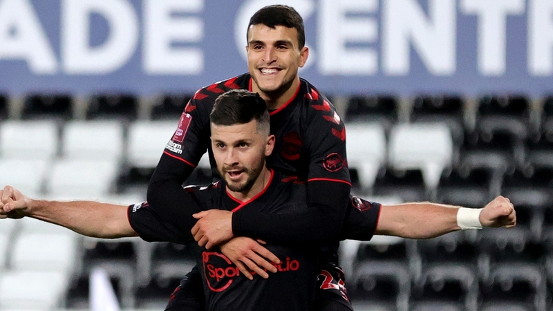 Shane Long celebrates with Mohamed Elyounoussi