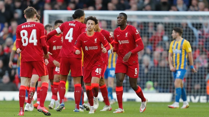 Kaide Gordon celebrates his goal as Liverpool came back to beat Shrewsbury