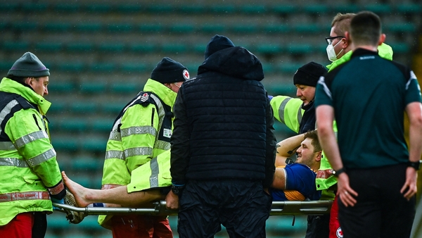 Willie Connors is stretchered off the pitch at Austin Stack Park.