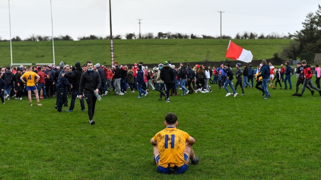 9 January: Adam Naughton of Knockmore dejected after his side's defeat to Pádraig Pearses in the Connacht SFC club final