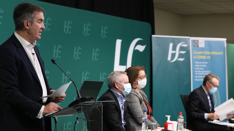 Damien McCallion, Paul Reid, Anne O'Connor and Dr Colm Henry speak to media in Dr Steeven's Hospital