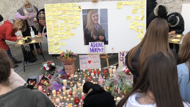 Flowers and notes of condolence at the vigil in Tullamore