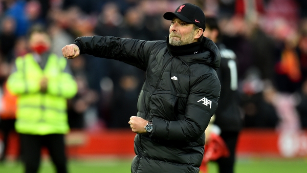 Jurgen Klopp celebrates the win at Anfield