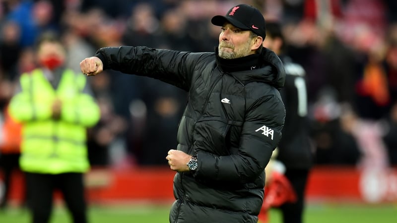 Jurgen Klopp celebrates the win at Anfield