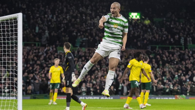 Daizen Maeda celebrates his debut goal for the Bhoys