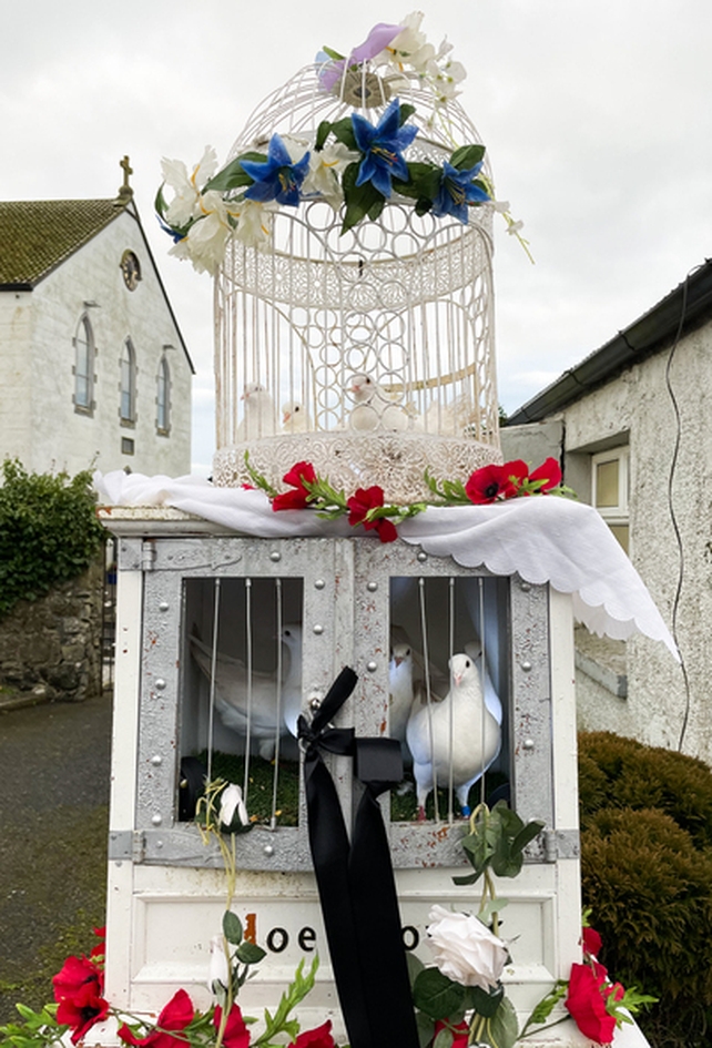 White doves outside the church. Ashling was described as a kind, talented, loved and admired young woman during the funeral mass