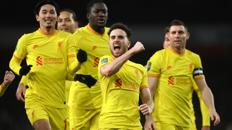 Diogo Jota celebrates completing a brace in Liverpool's win