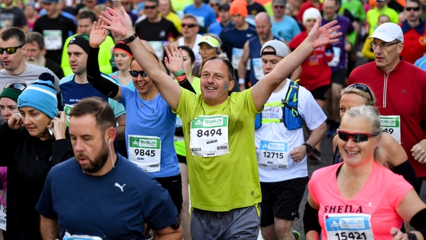 Competitors embrace the occasion during the 2019 Dublin Marathon.
