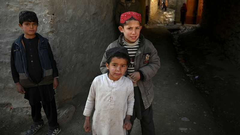 Children pictured in Parwan, Afghanistan, today. Many people are at risk of poverty in the country