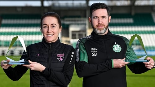 Kylie Murphy and Stephen Bradley with their awards.
