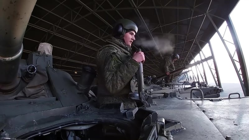 Handout image from the Russian Defence Ministry shows military units en route to training sessions