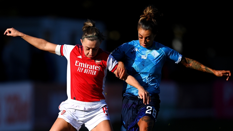 Arsenal's Katie McCabe battles for possession with Brooke Nunn of London City Lionesses