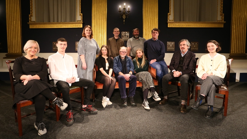 The Steward of Christendom team: (L-R) Louise Lowe, Lewis Brophy, Niamh McCann, Agnes O'Casey, Aidan Moriarty, Owen Roe, Cillian Ó Gairbhí, Ella Lily Hyland, Darragh Shannon, Sebastian Barry and Eavan Gaffney