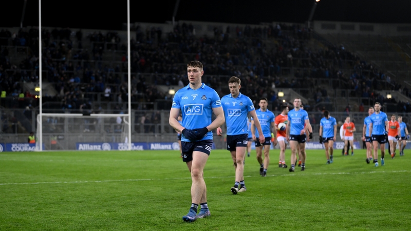 John Small and his Dublin team-mates leave the pitch following the defeat to Armagh