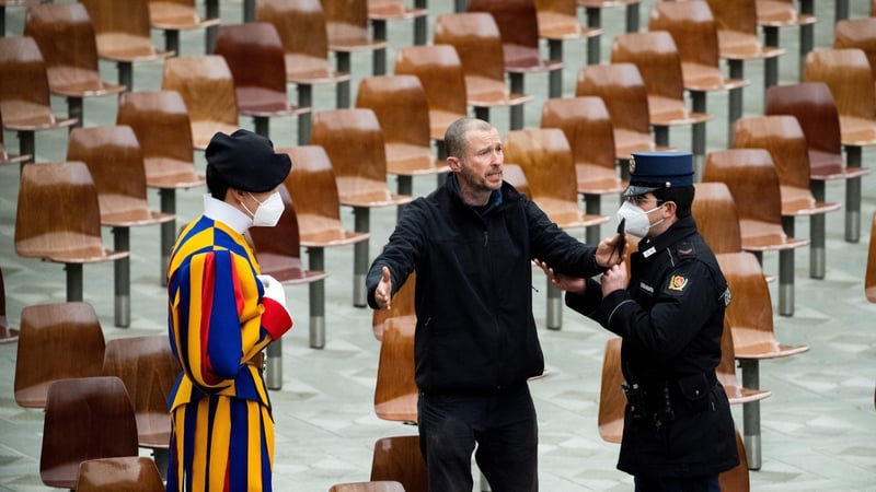 The man was led away after he shouted during the papal audience