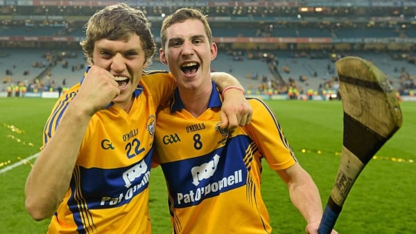 Colm Galvin (R) celebrating Clare's All-Ireland final triumph in 2013 with team-mate Shane O'Donnell