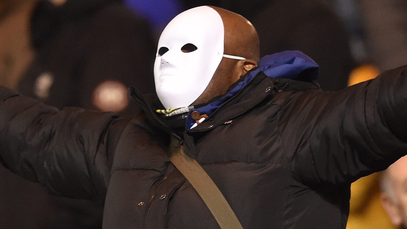 A Birmingham fan protests ahead of the game