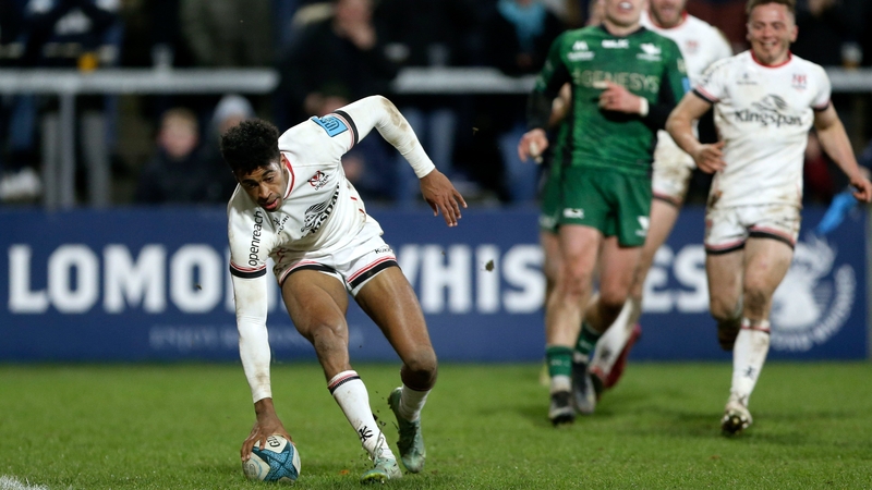 Robert Baloucoune scores Ulster's third try of the night