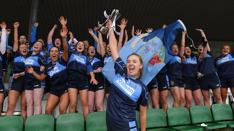 Aoife Keyes lifts the cup after the Dublin side's triumph