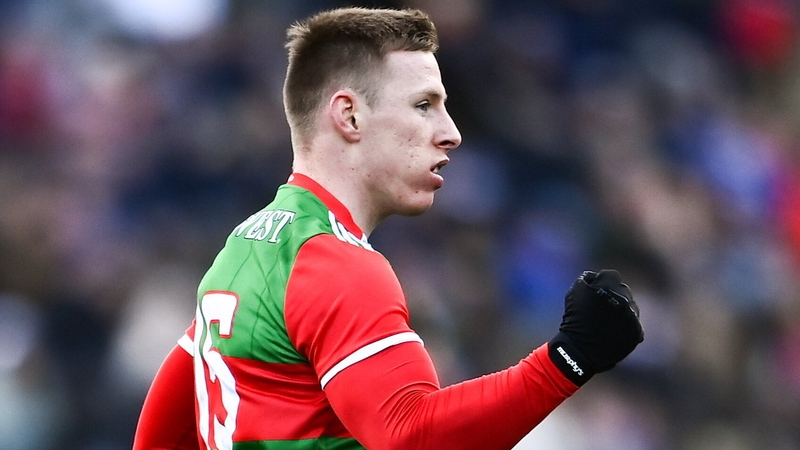 Ryan O'Donoghue celebrates after scoring Mayo's first goal