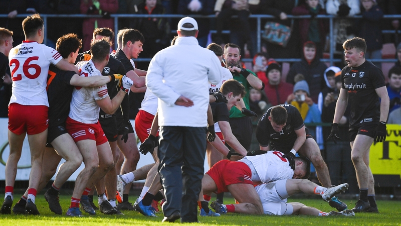 Players from both sides clashed resulting in five red cards from referee David Gough