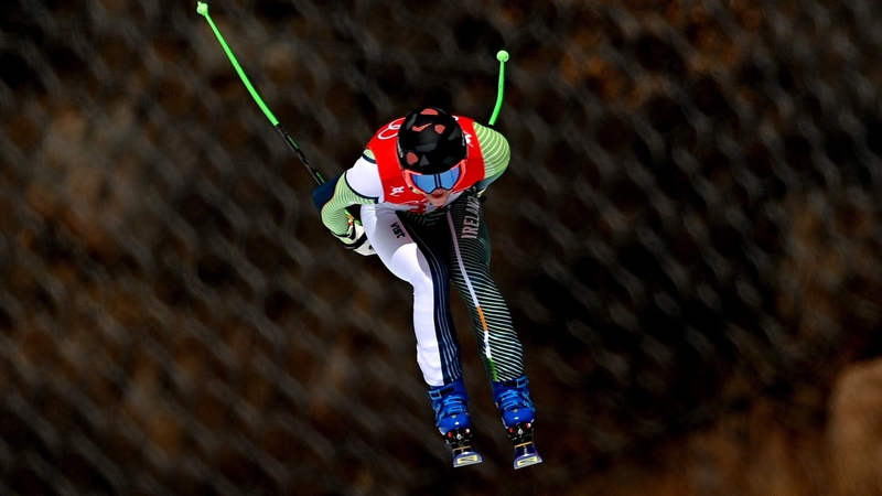 Jack Gower competing in today's men's downhill skiing event