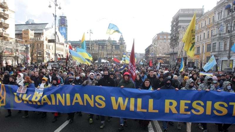 Several thousand Ukrainians rallied in Kyiv yesterday to show unity amid fears of an invasion