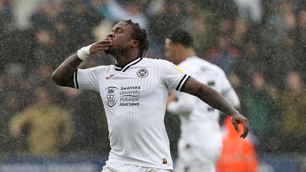 Michael Obafemi celebrates his goal.