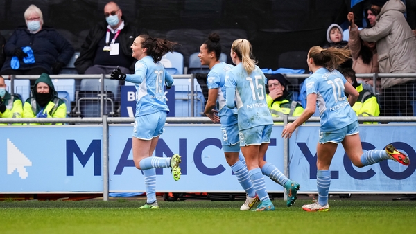 Caroline Weir celebrates scoring what turned out to be the only goal of the game at the Academy Stadium